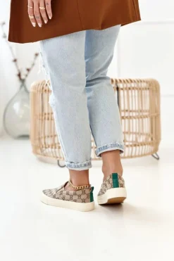 Damskie Boto Damskie Logowane Tenisówki Slip-On Khaki Challenge