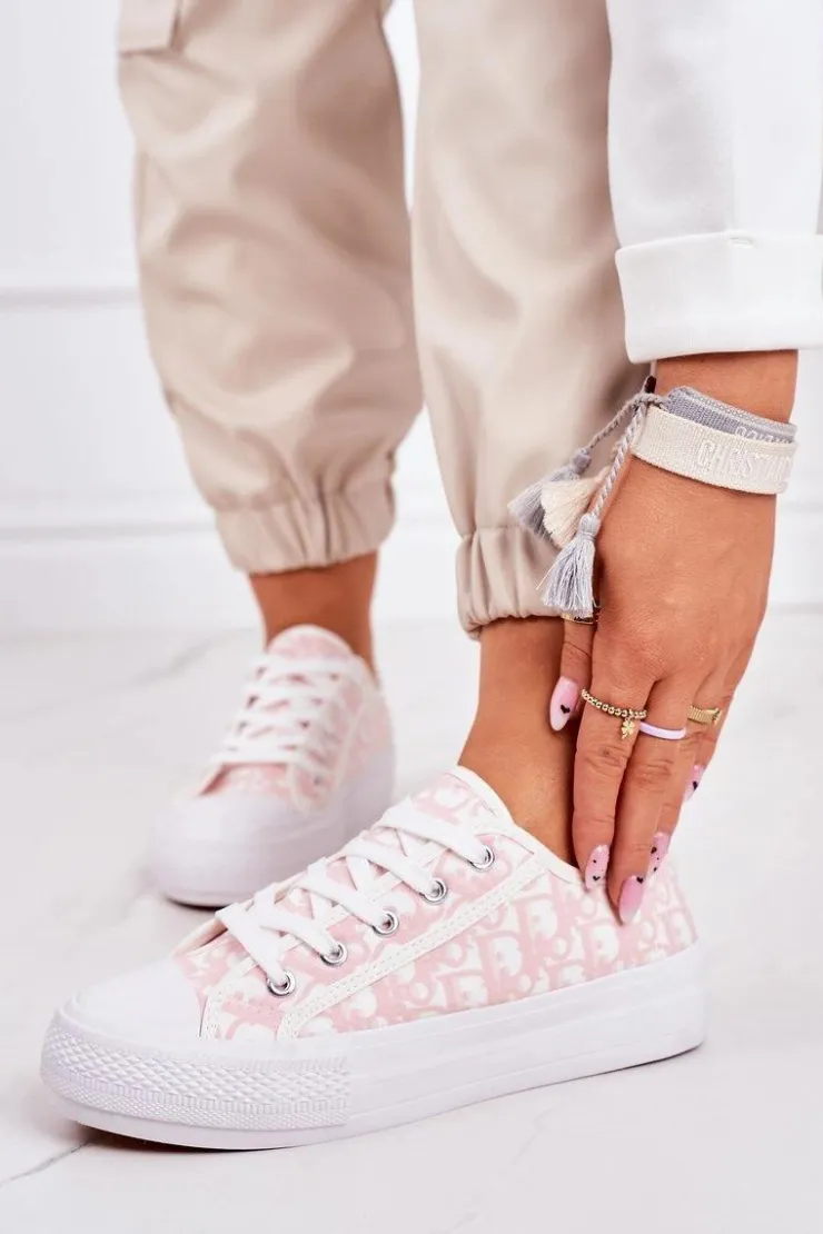 Sale Boto Damskie Logowane Trampki Biało-Różowe Daphne