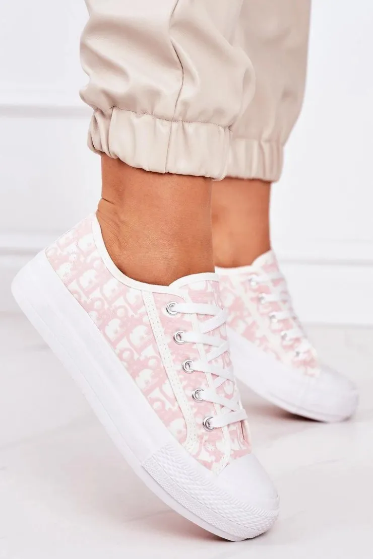 Sale Boto Damskie Logowane Trampki Biało-Różowe Daphne