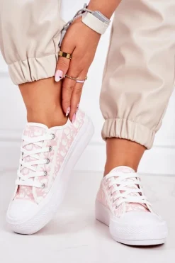 Sale Boto Damskie Logowane Trampki Biało-Różowe Daphne