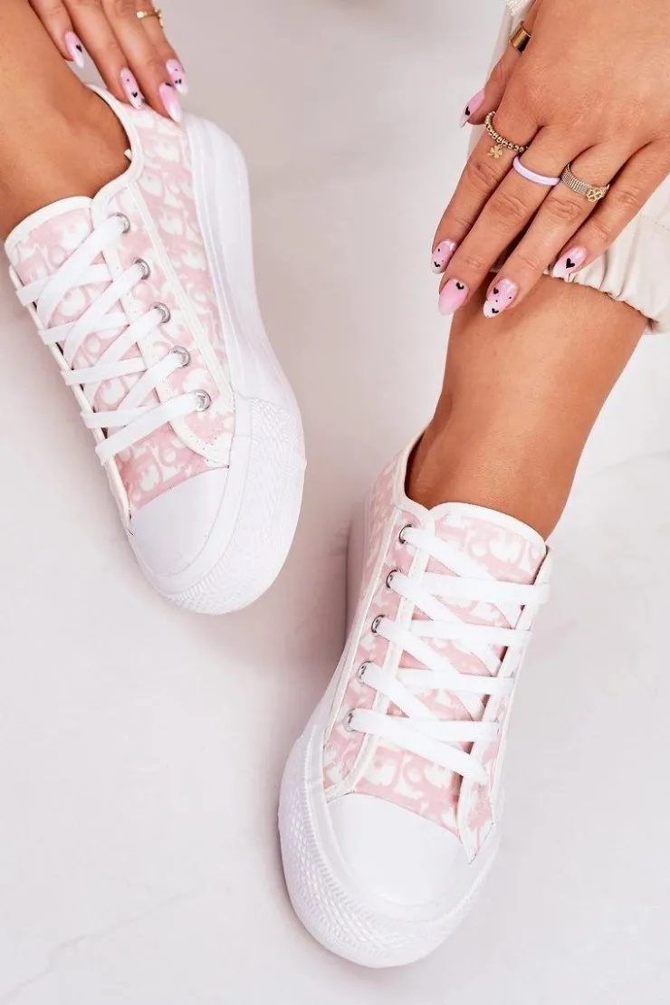 Sale Boto Damskie Logowane Trampki Biało-Różowe Daphne