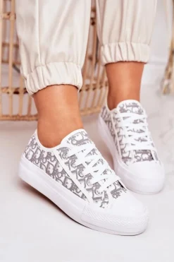 Boto Trampki Damskie Niskie*Damskie Logowane Trampki Biało-Szare Daphne