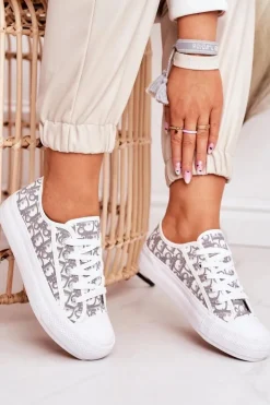 Boto Trampki Damskie Niskie*Damskie Logowane Trampki Biało-Szare Daphne