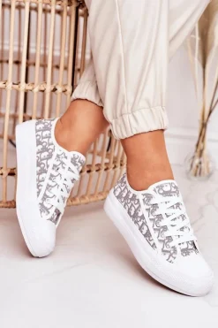 Boto Trampki Damskie Niskie*Damskie Logowane Trampki Biało-Szare Daphne