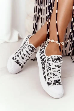 Boto Trampki Damskie Niskie*Damskie Logowane Trampki Biało-Czarne Day Off