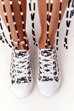 Boto Trampki Damskie Niskie*Damskie Logowane Trampki Biało-Czarne Day Off