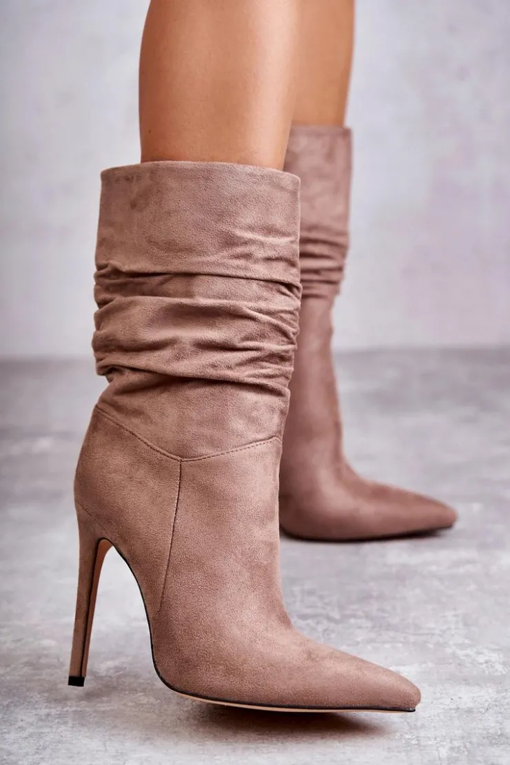 Hot Boto Damskie Marszczone Botki Kozaki Brązowe Laguna Brązowy