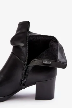 Damskie Buty Sergio Leone Damskie Marszczone Botki Na Słupku Czarne Liriam