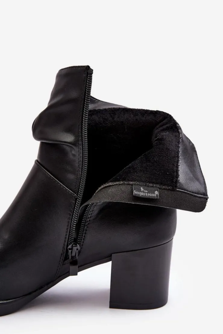 Damskie Buty Sergio Leone Damskie Marszczone Botki Na Słupku Czarne Liriam