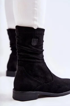 Damskie Damskie buty S.Barski Damskie Marszczone Zamszowe Botki Czarne Joanne