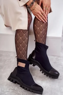 Boto Damskie Materiałowe Botki Nicole 2703 Czarne