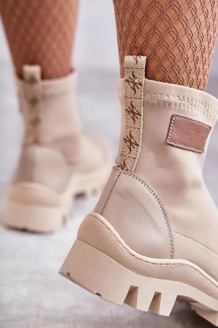 Boto Czarne Botki|Brązowe I Beżowe Botki*Damskie Materiałowe Botki Nicole 2703 Beżowe