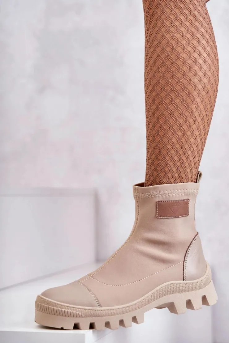 Boto Czarne Botki|Brązowe I Beżowe Botki*Damskie Materiałowe Botki Nicole 2703 Beżowe