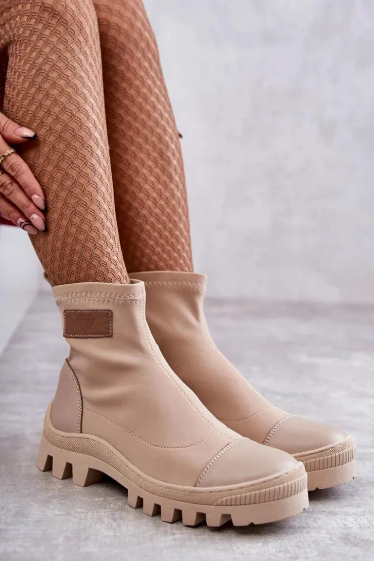 Boto Czarne Botki|Brązowe I Beżowe Botki*Damskie Materiałowe Botki Nicole 2703 Beżowe