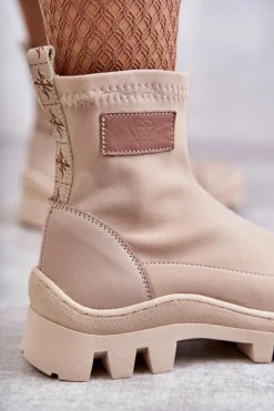 Boto Czarne Botki|Brązowe I Beżowe Botki*Damskie Materiałowe Botki Nicole 2703 Beżowe