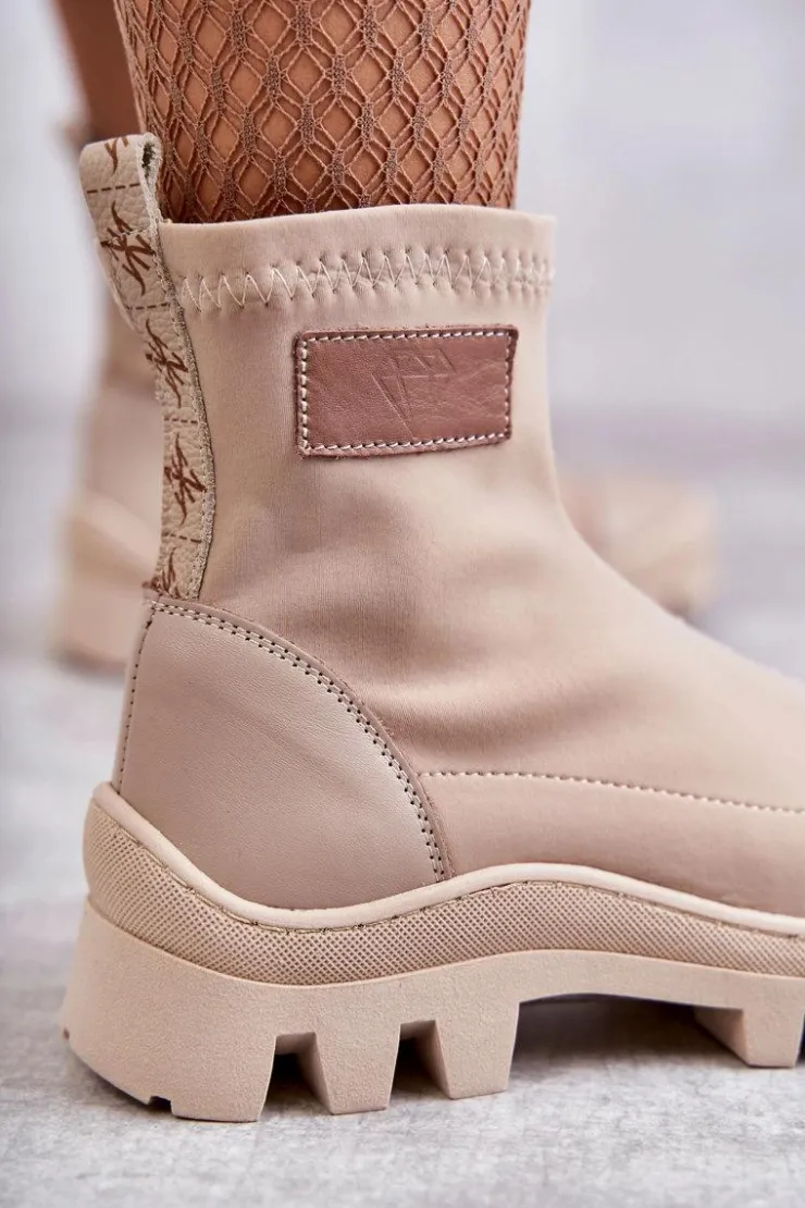 Boto Czarne Botki|Brązowe I Beżowe Botki*Damskie Materiałowe Botki Nicole 2703 Beżowe