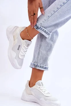 Sale Big Star Shoes Damskie Materiałowe Buty Sportowe Memory Foam System Big Star LL274A064 Białe