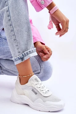 Sale Big Star Shoes Damskie Materiałowe Buty Sportowe Memory Foam System Big Star LL274A064 Białe