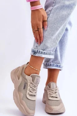 Damskie Big Star Shoes Damskie Materiałowe Buty Sportowe Memory Foam System Big Star LL274A066 Beżowe