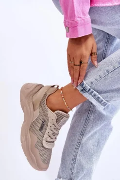 Damskie Big Star Shoes Damskie Materiałowe Buty Sportowe Memory Foam System Big Star LL274A066 Beżowe