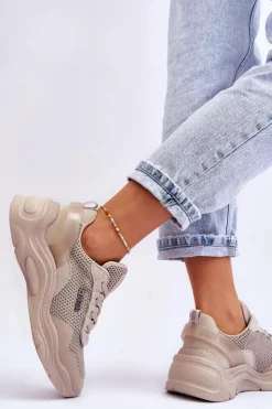 Damskie Big Star Shoes Damskie Materiałowe Buty Sportowe Memory Foam System Big Star LL274A066 Beżowe