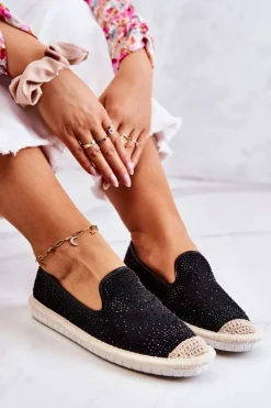 Damskie Boto Damskie Materiałowe Espadryle Z Cyrkoniami Czarne Deimos