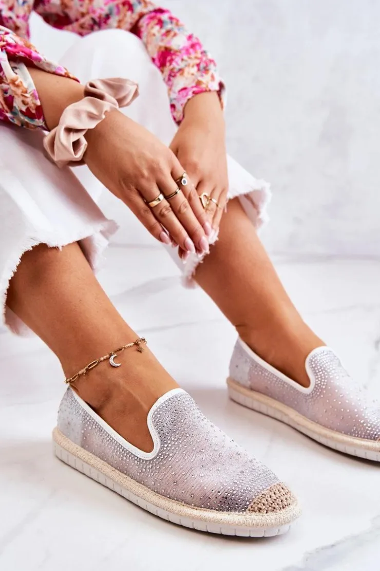 Clearance Boto Damskie Materiałowe Espadryle Z Cyrkoniami Szare Deimos