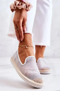 Clearance Boto Damskie Materiałowe Espadryle Z Cyrkoniami Szare Deimos