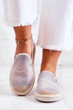 Clearance Boto Damskie Materiałowe Espadryle Z Cyrkoniami Szare Deimos