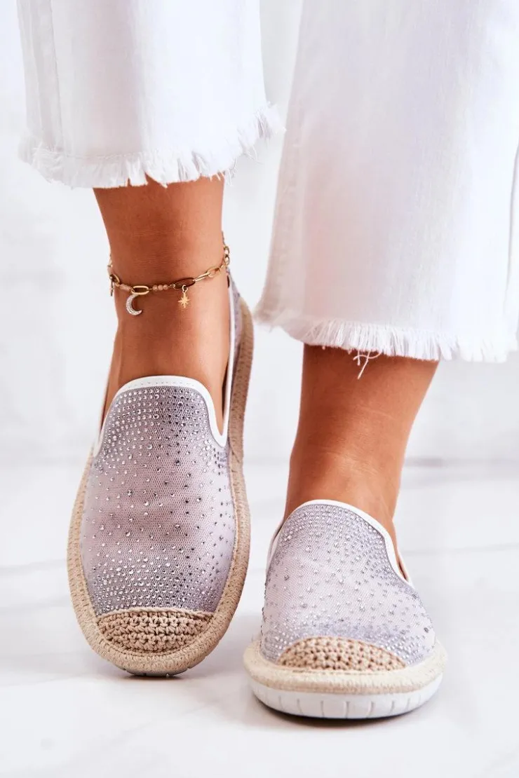 Clearance Boto Damskie Materiałowe Espadryle Z Cyrkoniami Szare Deimos