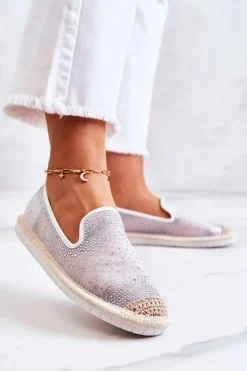 Clearance Boto Damskie Materiałowe Espadryle Z Cyrkoniami Szare Deimos