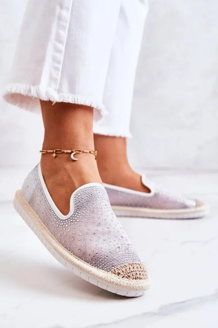 Clearance Boto Damskie Materiałowe Espadryle Z Cyrkoniami Szare Deimos