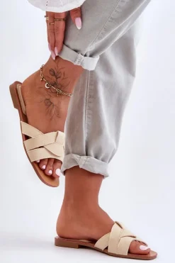 Clearance Boto Damskie Materiałowe Klapki Beżowe Aversa Beżowy