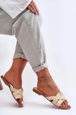 Clearance Boto Damskie Materiałowe Klapki Beżowe Aversa Beżowy