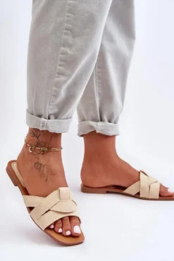 Clearance Boto Damskie Materiałowe Klapki Beżowe Aversa Beżowy