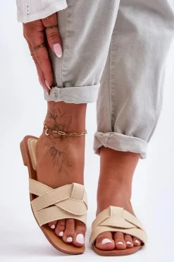 Clearance Boto Damskie Materiałowe Klapki Beżowe Aversa Beżowy