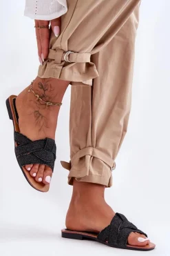 Discount Boto Damskie Materiałowe Klapki Czarne Aversa Czarny