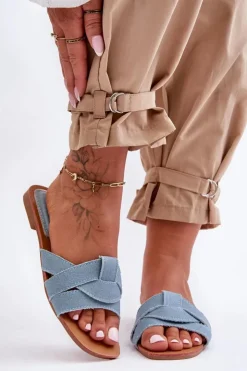 Boto Klapki Damskie Klasyczne*Damskie Materiałowe Klapki Jasnoe Aversa Niebieski