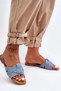 Boto Klapki Damskie Klasyczne*Damskie Materiałowe Klapki Jasnoe Aversa Niebieski