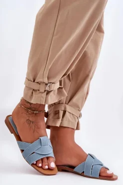 Boto Klapki Damskie Klasyczne*Damskie Materiałowe Klapki Jasnoe Aversa Niebieski