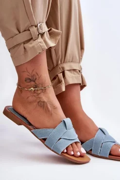 Boto Klapki Damskie Klasyczne*Damskie Materiałowe Klapki Jasnoe Aversa Niebieski