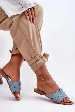 Boto Klapki Damskie Klasyczne*Damskie Materiałowe Klapki Jasnoe Aversa Niebieski