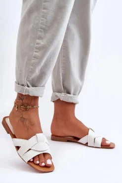 Boto Klapki Damskie Klasyczne*Damskie Materiałowe Klapki Białe Aversa Biały