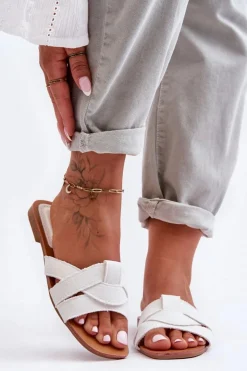 Boto Klapki Damskie Klasyczne*Damskie Materiałowe Klapki Białe Aversa Biały