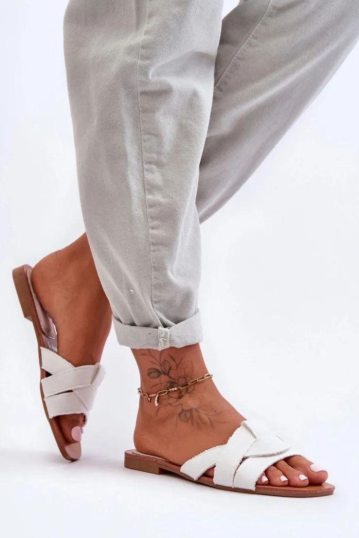 Boto Klapki Damskie Klasyczne*Damskie Materiałowe Klapki Białe Aversa Biały