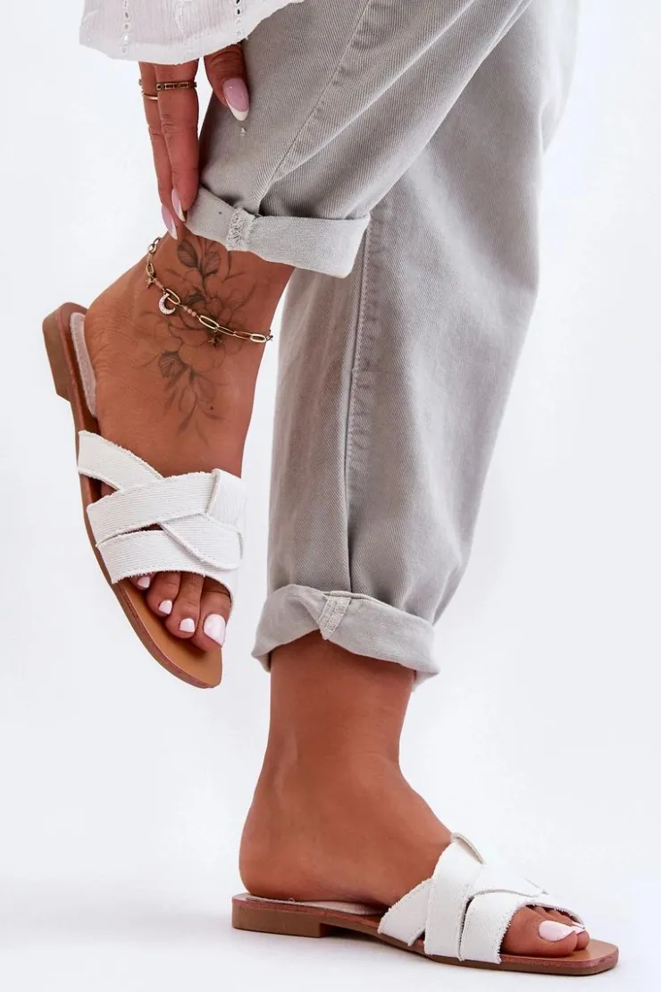 Boto Klapki Damskie Klasyczne*Damskie Materiałowe Klapki Białe Aversa Biały