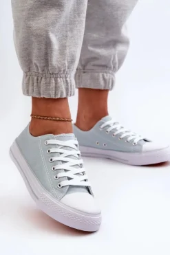 Boto Trampki Damskie Niskie*Damskie Materiałowe Klasyczne Niskie Trampki Miętowe Lennabella