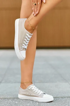 Damskie Boto Damskie Materiałowe Klasyczne Niskie Trampki Ciemnobeżowe Lennabella