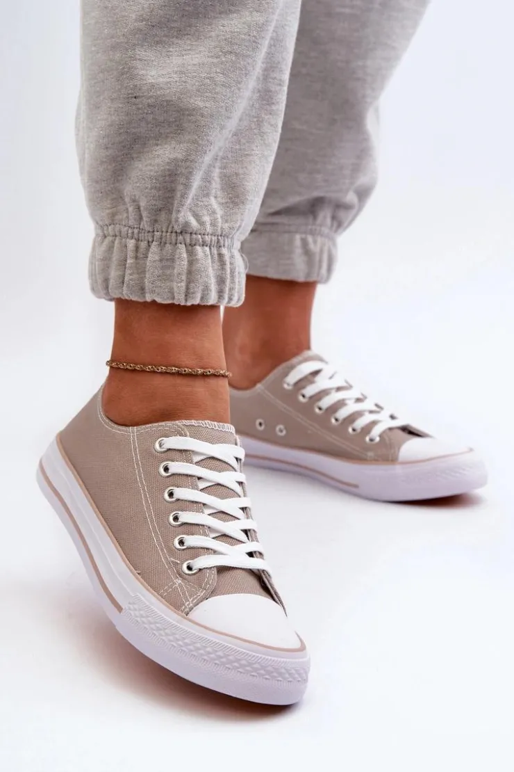 Damskie Boto Damskie Materiałowe Klasyczne Niskie Trampki Ciemnobeżowe Lennabella