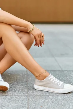 Damskie Boto Damskie Materiałowe Klasyczne Niskie Trampki Ciemnobeżowe Lennabella